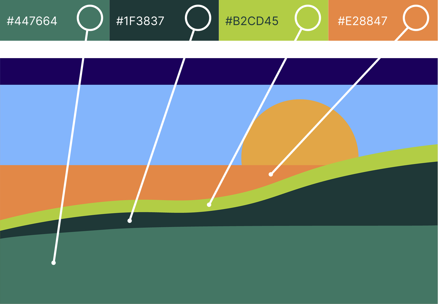 Sunrise illustration in HappyPorch colour palette